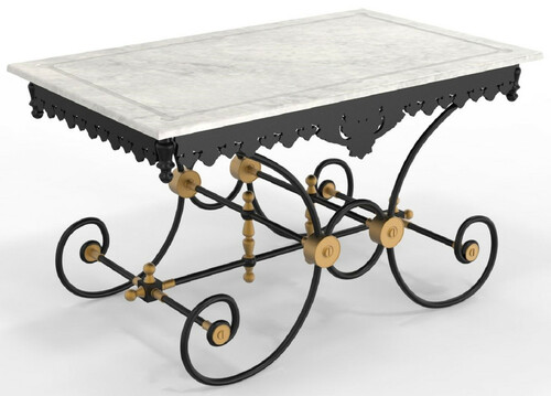 Casa Padrino Jugendstil Gartentisch 130 x 80 x H. 75 cm - Verschiedene Farben - Nostalgischer Schmiedeeisen Garten & Terrassen Tisch mit Marmorplatte - Jugendstil Garten & Terrassen M�bel 