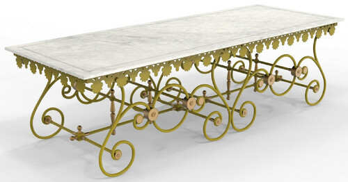 Casa Padrino Jugendstil Gartentisch 270 x 100 x H. 75 cm - Verschiedene Farben - Nostalgischer Schmiedeeisen Garten & Terrassen Tisch mit Marmorplatte - Jugendstil Garten & Terrassen M�bel 