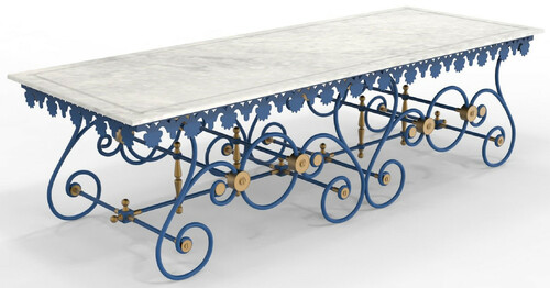 Casa Padrino Jugendstil Gartentisch 270 x 100 x H. 75 cm - Verschiedene Farben - Nostalgischer Schmiedeeisen Garten & Terrassen Tisch mit Marmorplatte - Jugendstil Garten & Terrassen M�bel 