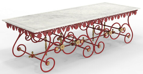 Casa Padrino Jugendstil Gartentisch 270 x 100 x H. 75 cm - Verschiedene Farben - Nostalgischer Schmiedeeisen Garten & Terrassen Tisch mit Marmorplatte - Jugendstil Garten & Terrassen M�bel 