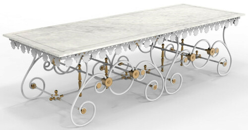 Casa Padrino Jugendstil Gartentisch 270 x 100 x H. 75 cm - Verschiedene Farben - Nostalgischer Schmiedeeisen Garten & Terrassen Tisch mit Marmorplatte - Jugendstil Garten & Terrassen M�bel 