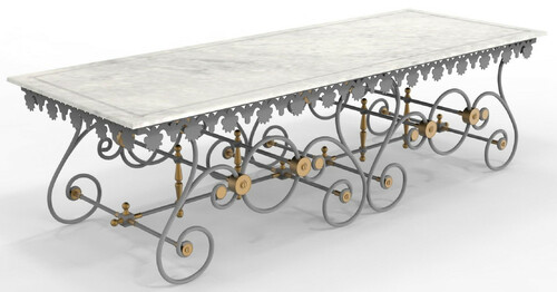 Casa Padrino Jugendstil Gartentisch 270 x 100 x H. 75 cm - Verschiedene Farben - Nostalgischer Schmiedeeisen Garten & Terrassen Tisch mit Marmorplatte - Jugendstil Garten & Terrassen M�bel 