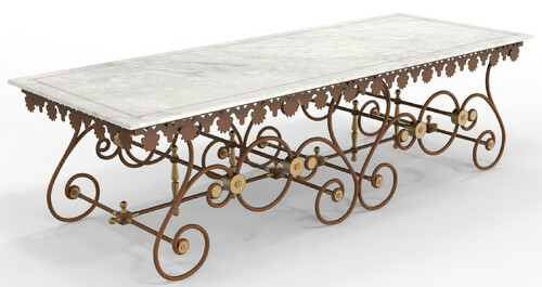 Casa Padrino Jugendstil Gartentisch 270 x 100 x H. 75 cm - Verschiedene Farben - Nostalgischer Schmiedeeisen Garten & Terrassen Tisch mit Marmorplatte - Jugendstil Garten & Terrassen M�bel 