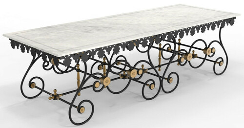 Casa Padrino Jugendstil Gartentisch 270 x 100 x H. 75 cm - Verschiedene Farben - Nostalgischer Schmiedeeisen Garten & Terrassen Tisch mit Marmorplatte - Jugendstil Garten & Terrassen M�bel 