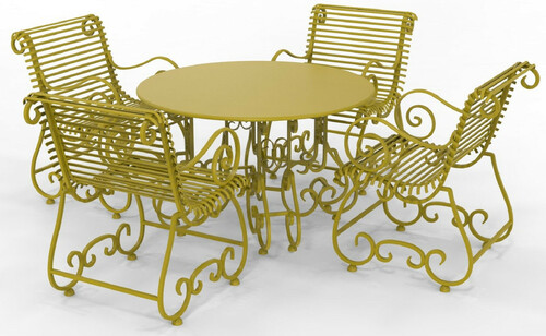 Casa Padrino Jugendstil Schmiedeeisen Gartenm�bel Set - Verschiedene Farben - 1 Runder Gartentisch & 4 Gartenst�hle mit Armlehnen - Jugendstil Schmiedeeisen Garten & Terrassen M�bel 