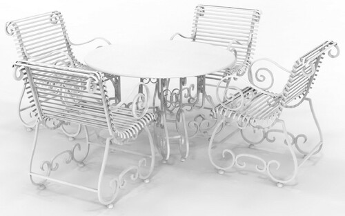 Casa Padrino Jugendstil Schmiedeeisen Gartenm�bel Set - Verschiedene Farben - 1 Runder Gartentisch & 4 Gartenst�hle mit Armlehnen - Jugendstil Schmiedeeisen Garten & Terrassen M�bel 