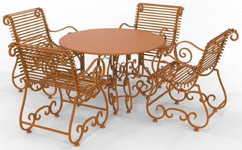 Casa Padrino Jugendstil Schmiedeeisen Gartenm�bel Set - Verschiedene Farben - 1 Runder Gartentisch & 4 Gartenst�hle mit Armlehnen - Jugendstil Schmiedeeisen Garten & Terrassen M�bel 