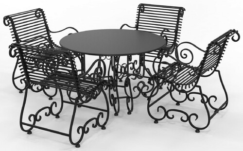 Casa Padrino Jugendstil Schmiedeeisen Gartenm�bel Set - Verschiedene Farben - 1 Runder Gartentisch & 4 Gartenst�hle mit Armlehnen - Jugendstil Schmiedeeisen Garten & Terrassen M�bel 