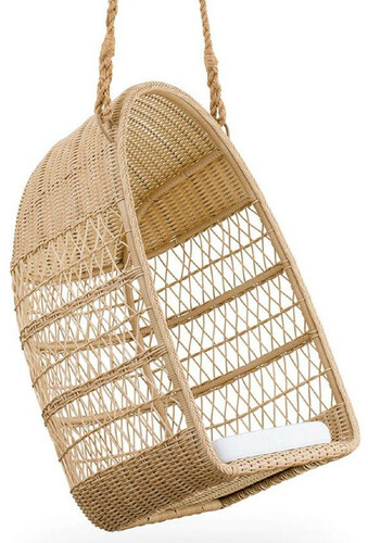 Casa Padrino Luxus Outdoor H�ngesessel Naturfarben / Wei� 66 x 63 x H. 113 cm - Wetterbest�ndiger Garten & Terrassen H�ngesessel - Garten & Terrassen M�bel - Luxus Qualit�t