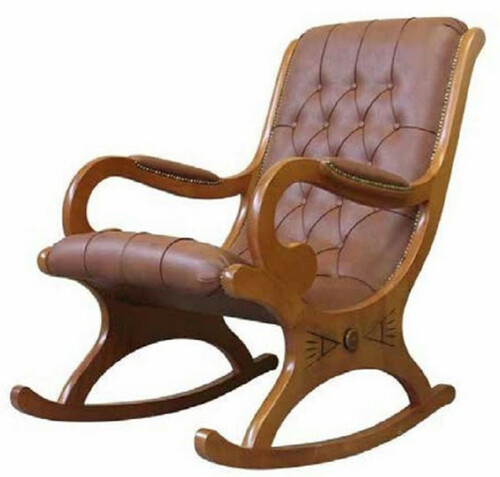 Casa Padrino Luxus Jugendstil Schaukelsessel Braun - Handgefertigter Kunstleder Schaukelstuhl mit Armlehnen - Barock & Jugendstil Wohnzimmer & B�ro M�bel - Luxus Qualit�t - Made in Italy