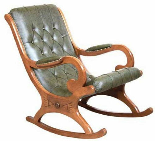 Casa Padrino Luxus Jugendstil Leder Schaukelsessel Gr�n / Braun - Handgefertigter Echtleder Schaukelstuhl mit Armlehnen - Barock & Jugendstil Leder Wohnzimmer & B�ro M�bel - Made in Italy