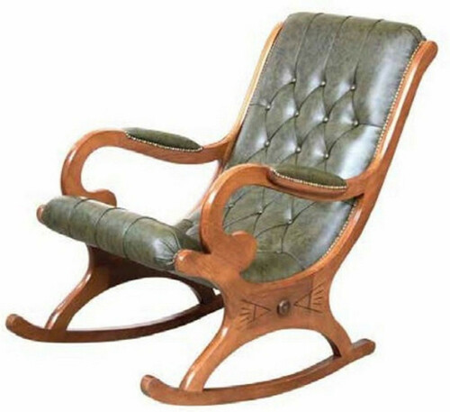 Casa Padrino Luxus Jugendstil Schaukelsessel Gr�n / Braun - Handgefertigter Kunstleder Schaukelstuhl mit Armlehnen - Barock & Jugendstil Wohnzimmer & B�ro M�bel - Luxus Qualit�t - Made in Italy