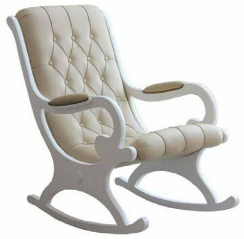 Casa Padrino Luxus Jugendstil Leder Schaukelsessel Creme / Wei� - Handgefertigter Echtleder Schaukelstuhl mit Armlehnen - Barock & Jugendstil Leder Wohnzimmer & B�ro M�bel - Made in Italy