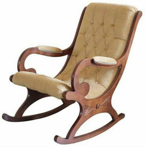 Casa Padrino Luxus Jugendstil Schaukelsessel Beige / Braun - Handgefertigter Kunstleder Schaukelstuhl mit Armlehnen - Barock & Jugendstil Wohnzimmer & B�ro M�bel - Luxus Qualit�t - Made in Italy