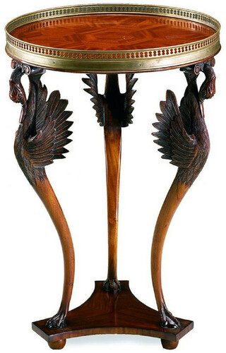 Casa Padrino Luxus Jugendstil Beistelltisch Schw�ne Braun / Schwarz / Messing  51 x H. 76 cm - Runder Massivholz Tisch - Wohnzimmer M�bel - Barock & Jugendstil M�bel