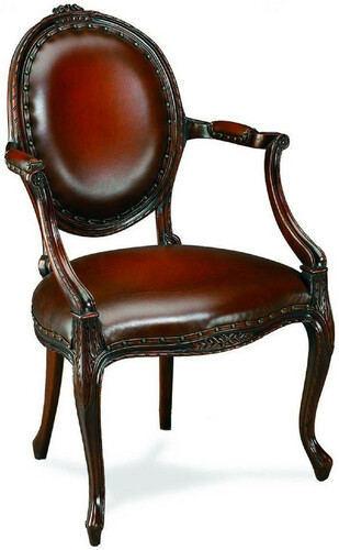 Casa Padrino Luxus Barock Leder Esszimmer Stuhl mit Armlehnen Rotbraun / Braun 61 x 61 x H. 95 cm - K�chenstuhl mit Echtleder - Esszimmer M�bel - Leder M�bel - Barock M�bel - Barock Interior