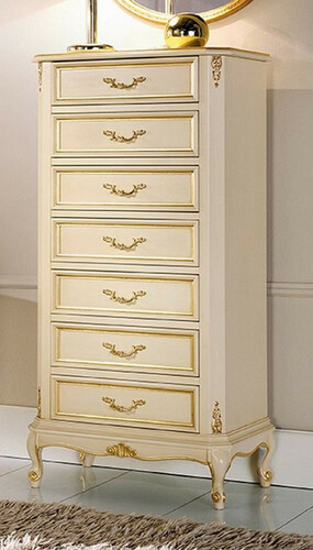Casa Padrino Luxus Barock Kommode Creme / Gold - Handgefertigte Barockstil Massivholz Kommode mit 7 Schubladen - Handgefertigte italienische Barock M�bel - Luxus Qualit�t - Made in Italy