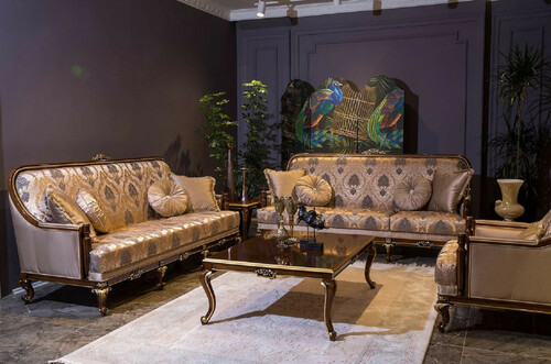 Casa Padrino Luxus Barock Wohnzimmer Set Grau / Braun / Gold - 2 Barock Sofas & 2 Barock Sessel & 1 Barock Couchtisch - Wohnzimmer M�bel im Barockstil - Barock M�bel - Barock Einrichtung