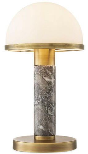 Casa Padrino Luxus Tischleuchte Grau / Antik Messing / Wei�  21 x H. 41 cm - Schreibtischleuchte mit hochwertigem Marmor und Glas Lampenschirm - Luxus Leuchten - Luxus M�bel - Luxus Interior