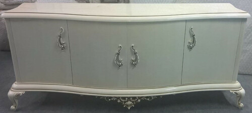 Casa Padrino Luxus Barock Massivholz Sideboard Hochglanz Wei� mit Patina - Handgefertigter Massivholz Schrank mit 4 T�ren - Luxus Barock M�bel - Wohnzimmer M�bel im Barockstil - Barock Einrichtung