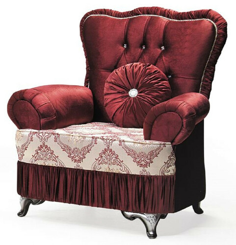 Casa Padrino Luxus Barock Sessel Bordeauxrot / Creme / Silber - Wohnzimmer Sessel mit Muster und Glitzersteinen - Barockstil Wohnzimmer M�bel - Luxus M�bel im Barockstil - Barock Einrichtung