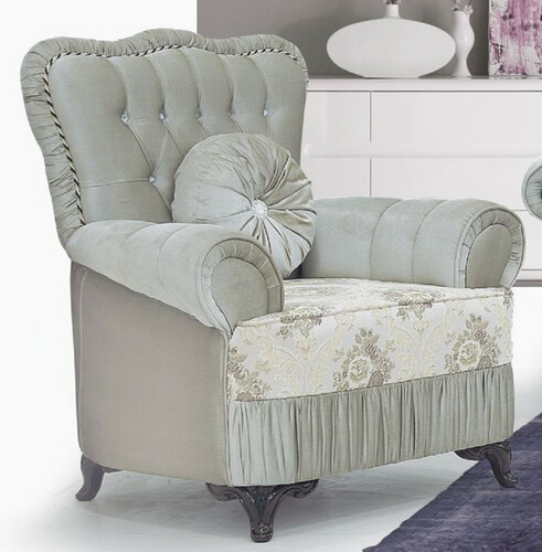 Casa Padrino Luxus Barock Sessel Gr�ngrau / Creme / Dunkelbraun - Wohnzimmer Sessel mit Muster und Glitzersteinen - Barockstil Wohnzimmer M�bel - Luxus M�bel im Barockstil - Barock Einrichtung