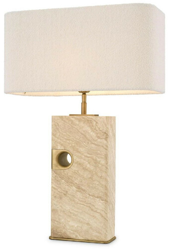 Casa Padrino Luxus Tischleuchte Beige / Antik Messing / Creme 46 x 22 x H. 68 cm - Travertin Schreibtischleuchte mit rechteckigem Lampenschirm - Luxus Tischleuchten - Luxus Kollektion