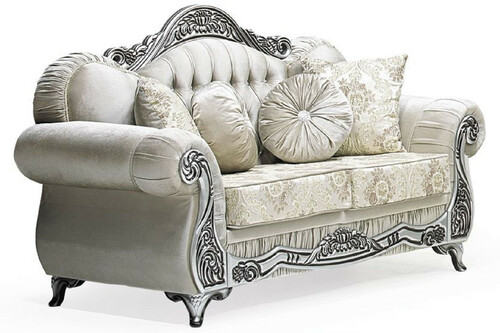 Casa Padrino Luxus Barock 2er Sofa Grau / Creme / Silber / Schwarz - Prunkvolles Wohnzimmer Sofa mit elegantem Muster und Glitzersteinen - Luxus Wohnzimmer Mbel im Barockstil - Barock Mbel