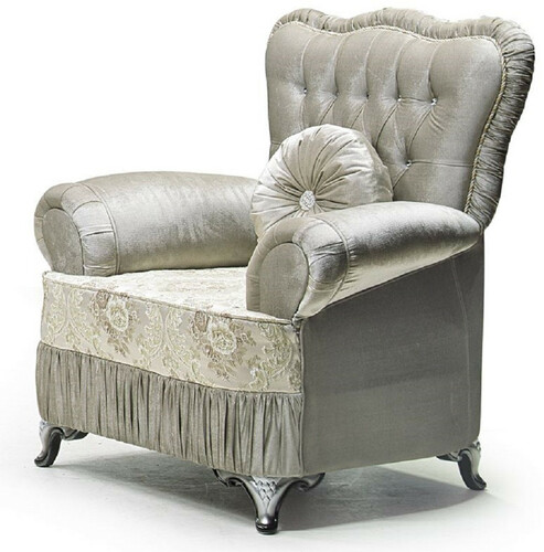 Casa Padrino Luxus Barock Sessel Grau / Creme / Silber / Schwarz - Wohnzimmer Sessel mit Muster und Glitzersteinen - Barockstil Wohnzimmer M�bel - Luxus M�bel im Barockstil - Barock Einrichtung