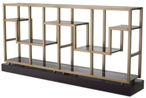 Casa Padrino Luxus Konsole Messing / Grau / Schwarz 213,5 x 34 x H. 104,5 cm - Rechteckiger Konsolentisch mit Glasplatten - Wohnzimmer M�bel - Hotel M�bel - Luxus M�bel - Luxus Einrichtung