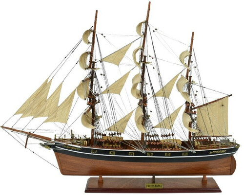 Casa Padrino Luxus Flaggschiff Cutty Sark Braun / Schwarz / Wei� 70 x 28 x H. 85 cm - Handgefertigtes Deko Schiff - Holzschiff - Segelschiff - Kriegsschiff - Luxus Deko Accessoires