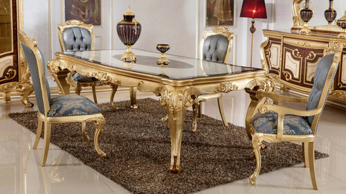 Casa Padrino Luxus Barock Esszimmer Set Blau / Wei� / Braun / Gold - 1 Barock Esstisch & 6 Barock Esszimmerst�hle - Barock Esszimmer M�bel - Luxus M�bel im Barockstil - Edel & Prunkvoll