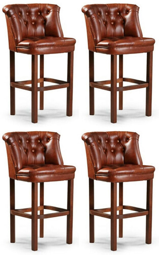 Casa Padrino Luxus Chesterfield Leder Barstuhl 4er Set Braun 63 x 56 x H. 107 cm - Gepolsterte Echtleder Barhocker - Chesterfield M�bel - Chesterfield Barm�bel - Luxus Barm�bel - Echtleder Barm�bel