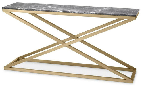 Casa Padrino Luxus Konsole Messing / Grau 150 x 40 x H. 74 cm - Rechteckiger Edelstahl Konsolentisch mit Marmorplatte - Wohnzimmer M�bel - Hotel M�bel - Luxus M�bel - Luxus Einrichtung