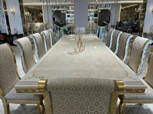 Casa Padrino Luxus Barock Esszimmer Set Creme / Wei� / Gold - 1 Riesiger Barock Esstisch & 14 Barock Esszimmerst�hle - Barock Esszimmer M�bel - Luxus M�bel im Barockstil - Edel & Prunkvoll