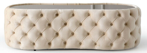 Casa Padrino Luxus Chesterfield Couchtisch Creme 140 x 80 x H. 45 cm - Wohnzimmertisch mit Glasplatte - Wohnzimmer M�bel - Chesterfield M�bel - Luxus M�bel - Luxus Einrichtung