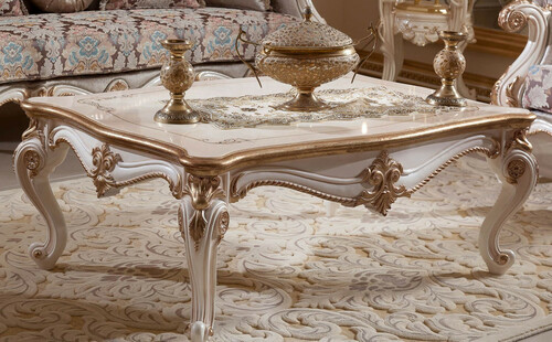 Casa Padrino Luxus Barock Couchtisch Wei� / Beige / Gold - Prunkvoller Wohnzimmertisch im Barockstil - Luxus Wohnzimmer M�bel im Barockstil - Barock M�bel - Barock Wohnzimmer Einrichtung