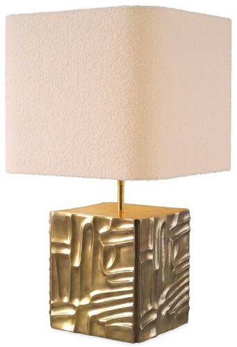 Casa Padrino Luxus Tischleuchte Vintage Messing / Creme 35 x 35 x H. 62 cm - Schreibtischleuchte mit quadratischem Samt Lampenschirm - Luxus Tischleuchten - Luxus Schreibtischleuchten