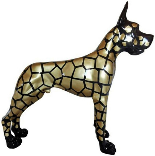 Casa Padrino Luxus Deko Skulptur Hund Dogge Schwarz / Gold 125 x H. 110 cm - Lebensgroe Deko Figur - XXL Deko Skulptur - XXL Deko Figur - Wohnzimmer Deko - Garten Deko - Luxus Deko XXL Figuren