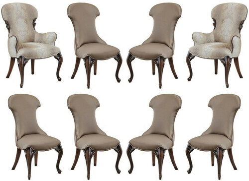 Casa Padrino Luxus Barock Esszimmerstuhl 8er Set Mehrfarbig / Grau / Dunkelbraun - Prunkvolle Esszimmerst�hle im Barockstil - Barock Esszimmer M�bel - Luxus Esszimmer M�bel im Barockstil