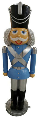 Casa Padrino Luxus Deko Skulptur Nussknacker Blau / Mehrfarbig / Silber H. 180 cm - Weihnachts Deko Figur - XXL Deko Skulptur - XXL Deko Figur - XXL Weihnachts Skulptur - Weihnachts Deko Accessoires