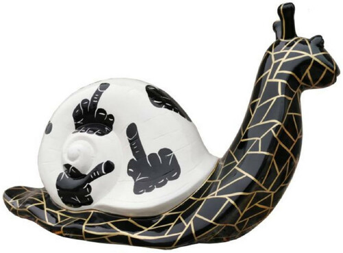 Casa Padrino Luxus Designer Deko Skulptur Schnecke Wei� / Schwarz / Gold 100 x H. 50 cm - Gro�e Deko Figur - XXL Deko Skulptur - XXL Deko Figur - Wohnzimmer Deko - Garten Deko - Luxus XXL Figuren