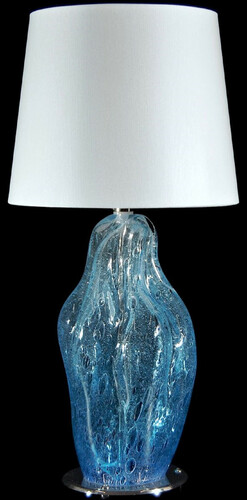 Casa Padrino Luxus Tischleuchte Blau / Silber / Wei�  20 x H. 40 cm - Glas Schreibtischleuchte mit rundem Lampenschirm - Glas Tischleuchten - Luxus Tischleuchten - Luxus Schreibtischleuchten