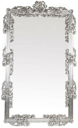 Casa Padrino Barock Spiegel Silber 112 x 6 x H. 224 cm - Prunkvoller Wandspiegel mit eleganten Verzierungen - Barock Garderoben Spiegel - Barockstil Wandspiegel - Barock M�bel - Edel & Prunkvoll