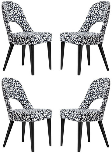 Casa Padrino Luxus Art Deco Esszimmerstuhl 4er Set Wei� / Grau / Schwarz 49 x 61 x H. 89 cm - Elegante K�chenst�hle mit Muster - Esszimmer M�bel - Luxus M�bel - Art Deco M�bel - Luxus Einrichtung