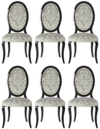Casa Padrino Luxus Jugendstil Esszimmerstuhl 6er Set Grau / Schwarz 51 x 48 x H. 106 cm - Elegante K�chenst�hle mit Muster - Barock & Jugendstil Esszimmer M�bel - Luxus Qualit�t