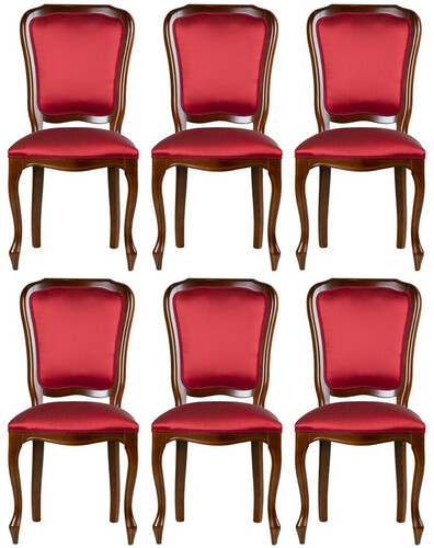 Casa Padrino Luxus Jugendstil Esszimmerstuhl 6er Set Bordeauxrot / Braun 49 x 57 x H. 99 cm - Elegante K�chenst�hle - Jugendstil Esszimmer M�bel - Jugendstil Esszimmer Einrichtung