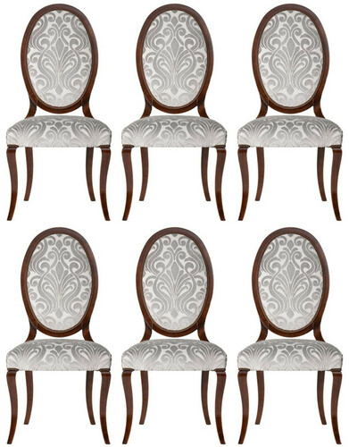Casa Padrino Luxus Jugendstil Esszimmerstuhl 6er Set Silber / Dunkelbraun 51 x 48 x H. 106 cm - Elegante K�chenst�hle mit Muster - Barock & Jugendstil Esszimmer M�bel - Luxus Qualit�t