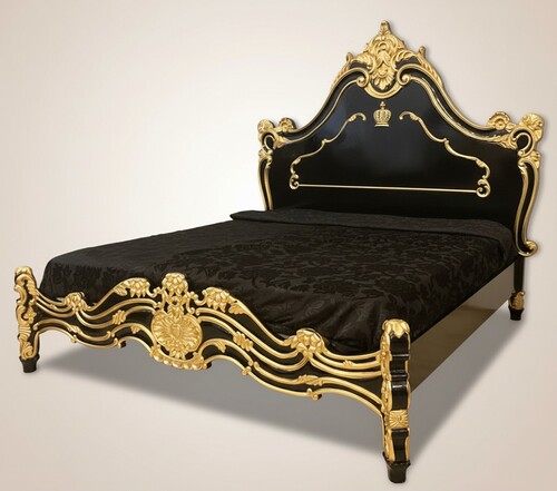 Pomp��s by Casa Padrino Luxus Barock Doppelbett mit Matratze Schwarz / Gold - Pomp��ses Barock Bett designed by Harald Gl��ckler - Schlafzimmer M�bel im Barockstil - Barock M�bel - Edel & Prunkvoll