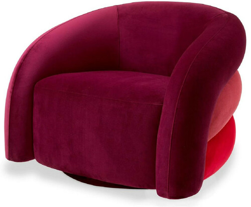 Casa Padrino Luxus Drehsessel Bordeauxrot / Hellrot / Rot / Schwarz 91 x 80 x H. 66 cm - Wohnzimmer Samt Sessel - Wohnzimmer M�bel - Luxus M�bel - Wohnzimmer Einrichtung - Luxus Einrichtung